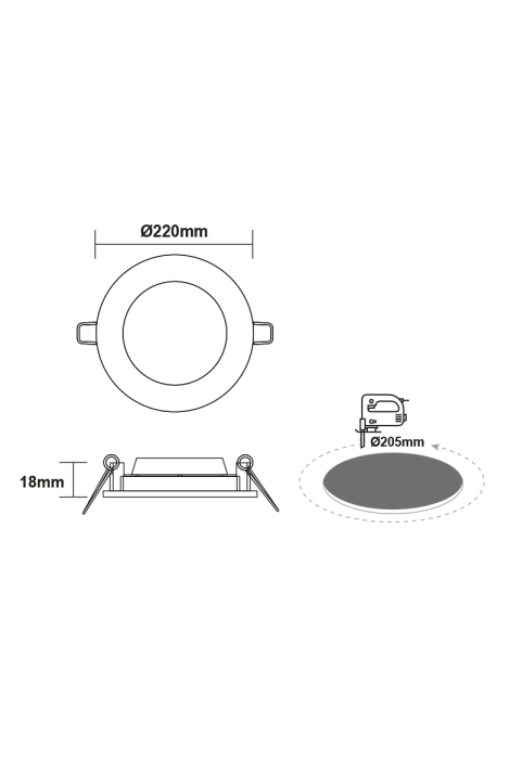 LED PANEL WHITE ROUND 22W 6500K 2400Lm  Φ220 230V AC Ra80
