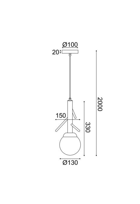 ПЕНДЕЛ 1ΧΕ14 FLORESTA ДЪРВО+БЯЛО СТЪКЛО D15XH200CM