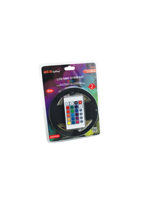 LED SMD STRIP KIT 5M IP65 RGB WITH REMOTE CONTROL & 12V DC PLUG DRIVER