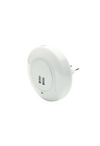 НОЩНА LED ЛАМПА  1W 4000K ΜΕ 2 USB ПОРТА ,КОНТАКТ ON/OFF И AUTO MODE,БЯЛА ПЛАСТМАСА  230V IP20 