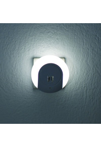 НОЩНА LED ЛАМПА  1W 4000K ΜΕ 2 USB ПОРТА ,КОНТАКТ ON/OFF И AUTO MODE,БЯЛА ПЛАСТМАСА  230V IP20 