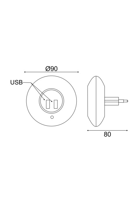 НОЩНА LED ЛАМПА  1W 4000K ΜΕ 2 USB ПОРТА ,КОНТАКТ ON/OFF И AUTO MODE,БЯЛА ПЛАСТМАСА  230V IP20 