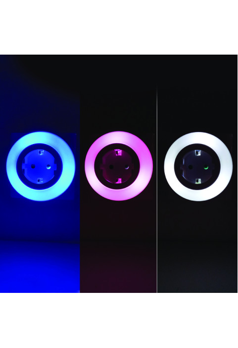 НОЩНА LED ЛАМПА  0,5W КОНТАКТ ШУКО,СЕНЗОР, БЯЛА/СИНЯ/ЧЕРВЕНА СВЕТЛИНА,БЯЛА ПЛАСТМАСА 230V IP20 