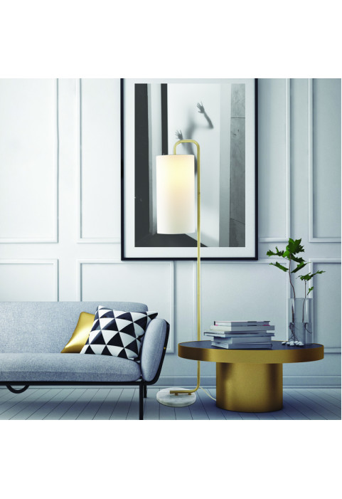 ЛАМПИОН 1XE27 OSAKA ЗЛАТИСТ МЕТАЛ+БЯЛ АБАЖУР -МРАМОР IP20 26,5X23XH160CM