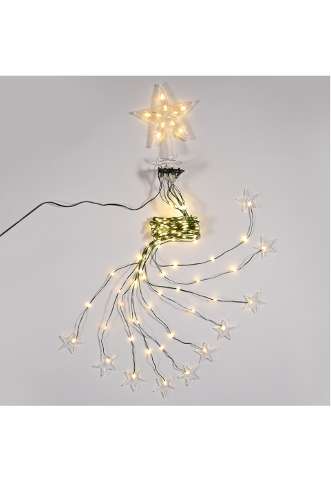 190 LED СВЕТЛИНИ ОКТОПОД СЪС ЗВЕЗДА, WW, USB ДИСТАНЦИОННО 8 ПРОГРАМИ, 10 РЕДА IP44, 10*180см, 5 м  КАБЕЛ