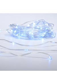 100 LED СТРУННИ СВЕТЛИНИ, МЕДЕН КАБЕЛ, CW С БАТЕРИИ 3AA  8 ФУНКЦИИ IP44 ДЪЛЖИНА 10m 0,3m ПРОЗРАЧЕН КАБЕЛ