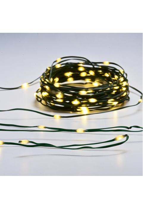 100 LED СТРУННИ СВЕТЛИНИ, МЕДЕН КАБЕЛ, WW  АДАПТОР 8 ФУНКЦИИ IP44 ДЪЛЖИНА 30m 2m ЗЕЛЕН КАБЕЛ