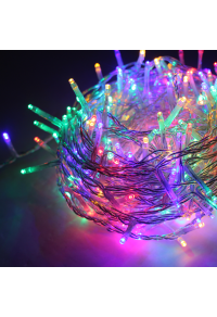 100 LED СТРУННИ СВЕТЛИНИ НА 5 см МНОГОЦВЕТЕН АДАПТЕР 31VDC И МОЖЕЩИ СЕ СВЪРЗИ МАКСИМУМ 6 КОМПЛЕКТА IP44 3m ПРОЗРАЧЕН КАБЕЛ