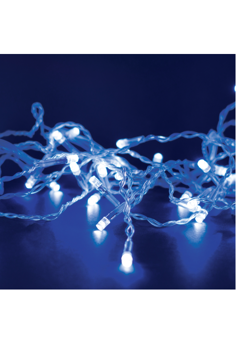 100 LED СТРУННИ СВЕТЛИНИ НА 5 см СИН, АДАПТЕР 31VDC И МОЖЕЩИ СЕ СВЪРЗИ МАКСИМУМ 6 КОМПЛЕТА IP44 3m ПРОЗРАЧЕН КАБЕЛ