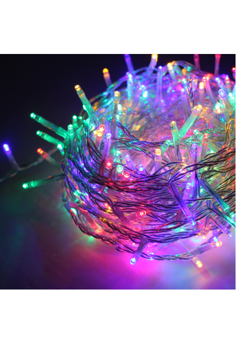 300 LED СТРУННИ СВЕТЛИНИ НА 5 см  МНОГОЦВЕТЕНО, АДАПТЕР 31 VDC И МОЖЕЩИ СЕ СВЪРЗИ МАКСИМУМ 2 КОМПЛЕТА IP44 3 м ПРОЗРАЧЕН КАБЕЛ