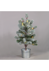 “СНЕЖЕН БОР С ЧЕРВЕНА ЧЕРЕША И САКСИЯ” 28 WW LED СВЕТЛИНИ IP20 3xAA H:55cm Ø12,5cm