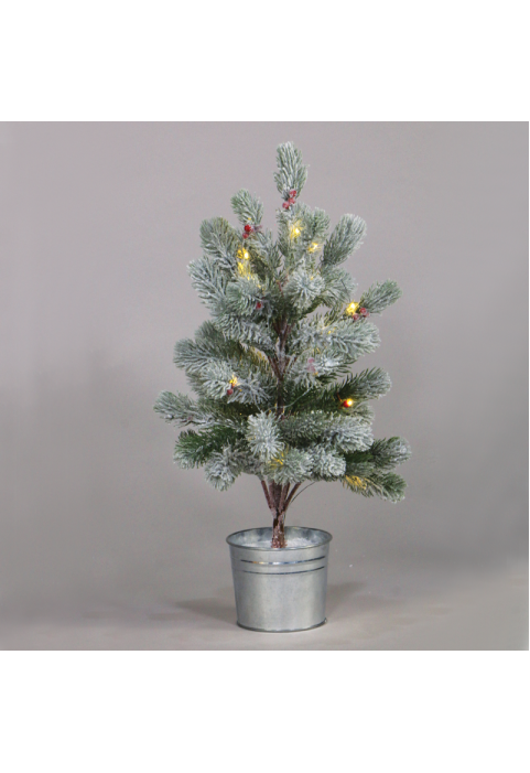 “СНЕЖЕН БОР С ЧЕРВЕНА ЧЕРЕША И САКСИЯ” 28 WW LED СВЕТЛИНИ IP20 3xAA H:55cm Ø12,5cm