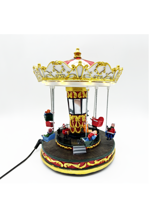 LED ДЕКОР МНОГОЦВЕТНА СЕЛО ВЪРТЕЩО  CAROUSEL+ МУЗИКА 3AA БАТЕРИЯ 20,5Χ20,5Χ25,5CM