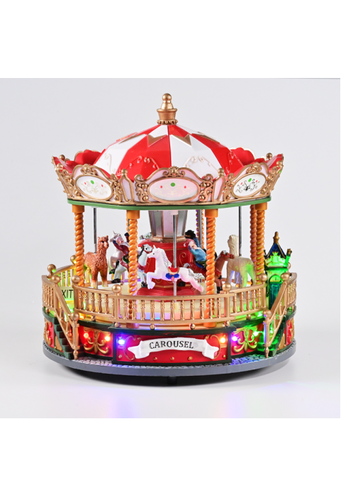 LED ДЕКОР МНОГОЦВЕТНА СЕЛО ВЪРТЕЩО  CAROUSEL+ МУЗИКА 4.5V (АДАПТ) 22,5Χ22,5Χ23,5CM