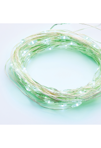 100 LED СТРУННИ СВЕТЛИНИ ТАЙМЕР ЗЕЛЕНО СРЕБРИТО МЕДЕН ПРОВОД И БАТЕРИЯ 3XAA IP44 10m+10cm