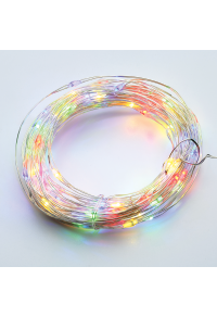 100 LED СТРУННИ СВЕТЛИНИ ТАЙМЕР RGBY СРЕБРИТО МЕДЕН ПРОВОД И БАТЕРИЯ 3XAA IP44 10m+10cm