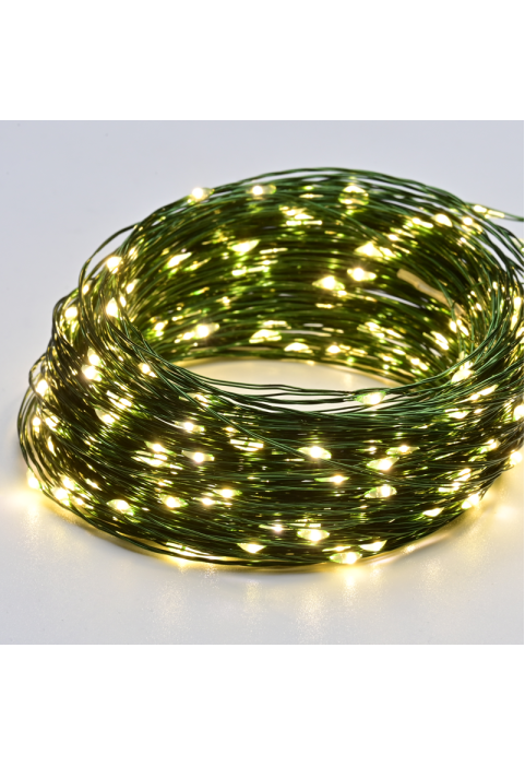 50 LED СТРУННИ СВЕТЛИНИ WW ЗЕЛЕН МЕДЕН ПРОВОД И БАТЕРИЯ .3xAA IP20 5m+10cm