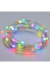 50 LED СУПЕР СТРУННА СВЕТЛИНА МНОГОЦВЕТНО СРЕБРИТО МЕДЕН ЖЕЛ И USB АДАПТЕР 5V WI-FI+BLUETOOTH+ИНФРАЧЕРВЕНО ДИСТАНЦИОННО УПРАВЛЕНИЕ IP44 5M+2M
