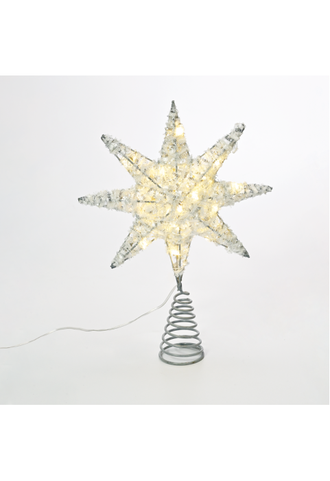 "СРЕБЪРНА ЗВЕЗДА 1" 20 МИНИ WW LED СВЕТЛИНИ, БАТЕРИЯ 3ΧΑΑ,IP20 28x5x20cm