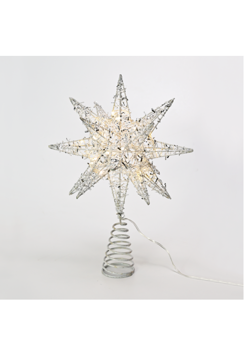 „СРЕБЪРНА ЗВЕЗДА 2“ 20 МИНИ WW LED СВЕТЛИНИ, БАТЕРИЯ 3ΧΑΑ,IP20 28x5x20cm