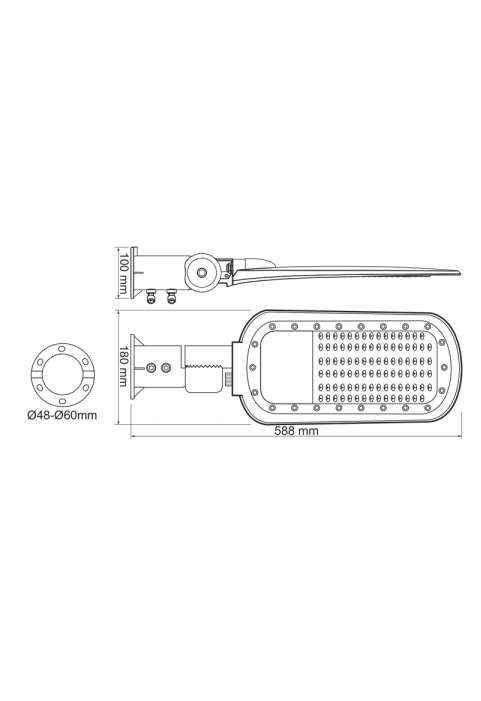 ЛЕД УЛИЧНО ОСВЕТИТЕЛНО ТЯЛО 60W 8400LM 4000K 140x90˚ CLASS I 230V AC IP66