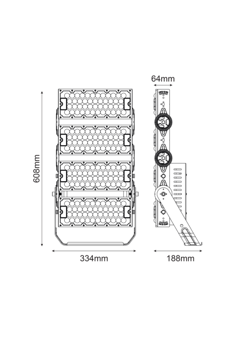 LED HIGH POWER FLOOD LUMINAIRE 480W, 74400LM, 5000K, 20°, 230V AC, IP66, IK10