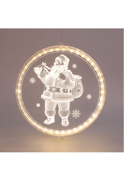 "3D АКРИЛЕН ДЯДО КОЛЕДА", 24 WW LED СТАБИЛЕН IP20 21X21.6CM, USB ВОДЕЩ КАБЕЛ