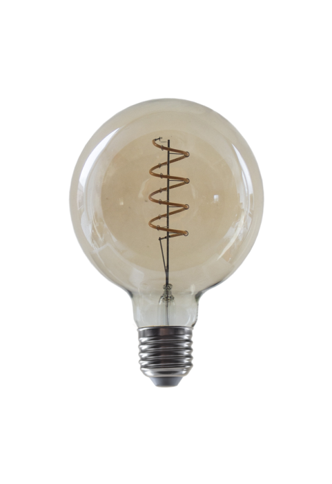 LED FILAMENT E27 G95 4W DIM AMBER SPIRAL 1800K 230V AC 270LM RA80 30000H 360°