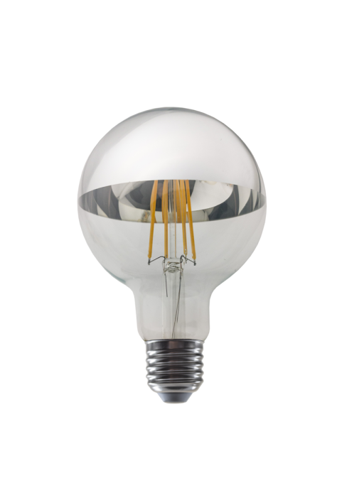 LED FILAMENT E27 DIM G95 8W SILVER 2700K 230V AC 900LM RA80 30000H 180°