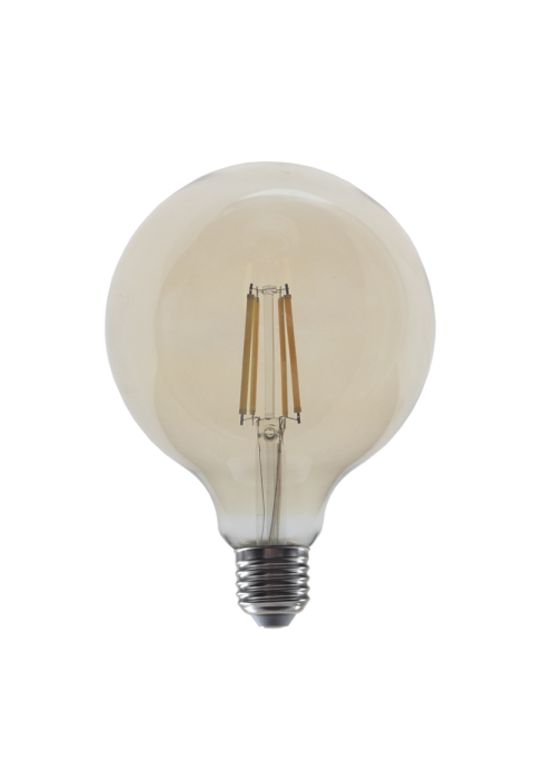 LED FILAMENT E27 DIM G125 10W AMBER 2700K 230V AC 1160LM RA80 30000H 360°