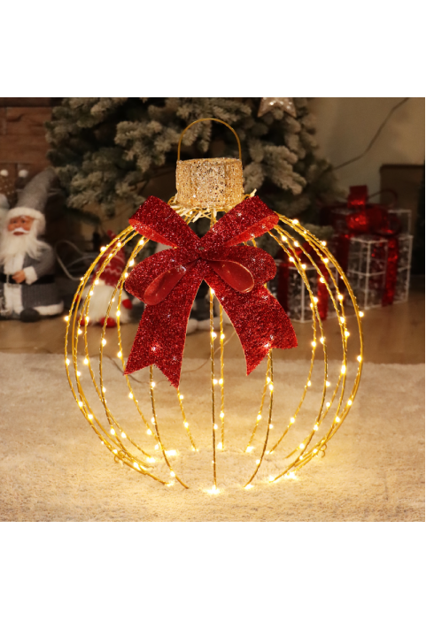 GLITTER 3D GOLD BALL С ЛЪК 128 LED WW FLASH GOLD АДАПТЕР ЗА МЕДНА ТЕЛ 4,3VDC DIAM 60cm GROUND STICKS * 4 IP44 m TRANS LEAD CABLE