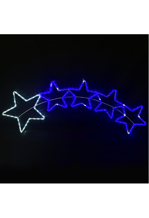 5 ЗВЕЗДИ 144LED МОТИВ 6m 2-ТЕЛЕНО ВЪЖЕ СВЕТЛИНА БЯЛО & СИНЯ СВЕТКАВИЦА IP65 150 * 50cm1.5m LEAD КАБЕЛ