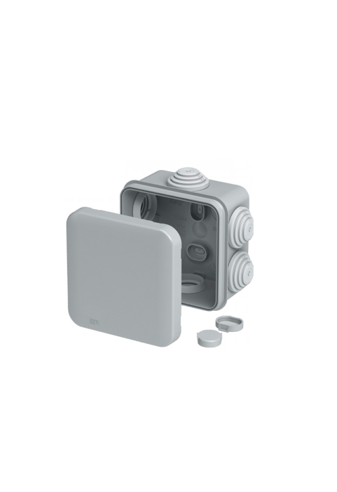WATERPROOF JUNCTION BOX SQUARE 85x85x40mm GREY 6 GLANDS IP55