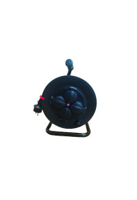 CABLE REEL PLASTIC OPEN TYPE 4 SCHUKO SOCKETS CHILD PROT. & THERMAL CUT H05RR-F 3x1.5mm2 IP44 25m