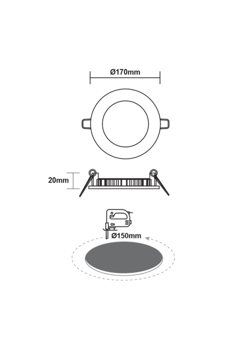 LED SLIM PANEL WHITE ROUND REC. 12W 3000K 1040Lm Φ170mm 230V AC Ra80