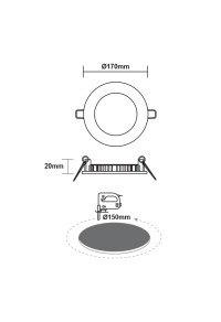 LED SLIM PANEL WHITE ROUND REC. 12W 4000K 1100Lm Φ170mm 230V AC Ra80