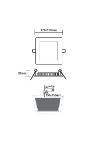 LED SLIM PANEL WHITE  SQUARE REC. 12W 4000K 1100Lm 170x170mm 230V Ra80
