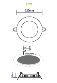 LED SLIM PANEL WHITE ROUND REC. 18W 3000K 1700Lm Φ220mm 230V AC Ra80