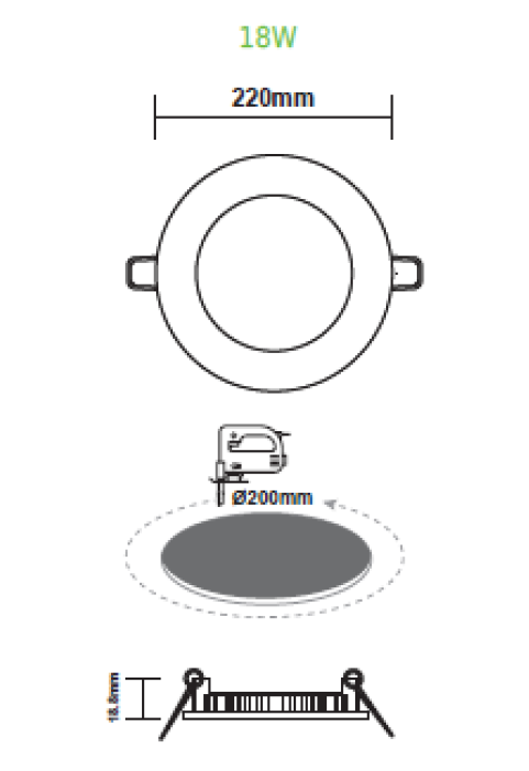 LED SLIM PANEL WHITE ROUND REC. 18W 3000K 1700Lm Φ220mm 230V AC Ra80