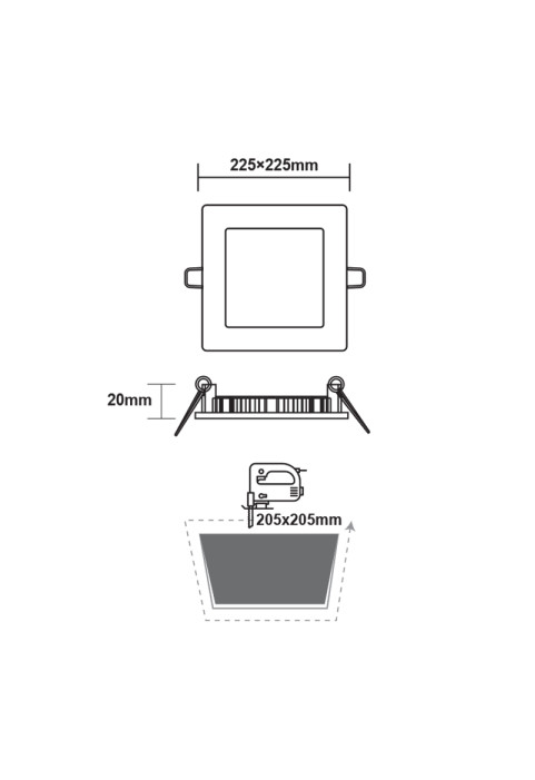 LED SLIM PANEL WHITE SQUARE REC. 18W 3000K 1700Lm 223x223mm 230V AC Ra80