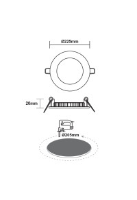 LED SLIM PANEL NM ROUND REC. 18W 6500K 1800Lm Φ220mm 230V AC Ra80