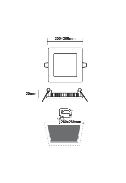 LED SLIM PANEL WHITE SQUARE REC. 23W 4000K 2120Lm 300x300mm 230V AC Ra80