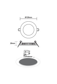 LED SLIM PANEL WHITE ROUND REC. 6W 3000K 450Lm Φ119mm 230V AC Ra80