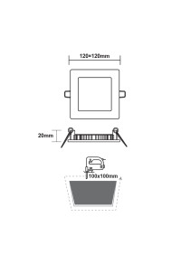 LED SLIM PANEL WHITE SQUARE REC. 6W 3000K 450Lm 118x118mm 230V AC Ra80