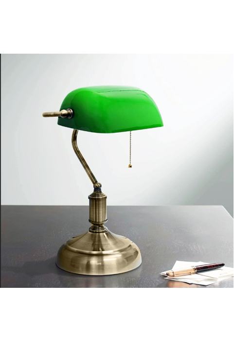 DESK LAMP 1XE27 GREEN GLASS PATINA BRASS METAL 250X300 PRESTIGE