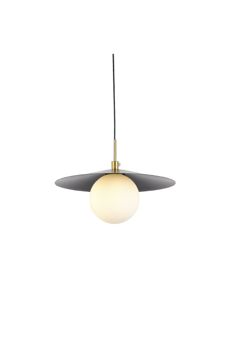 PENDANT LIGHT 1XG9 GOLD METAL BLACK PVC SHADE D100mm GLOBIE