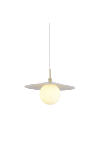 PENDANT LIGHT 1XG9 GOLD METAL WHITE PVC SHADE D100mm GLOBIE