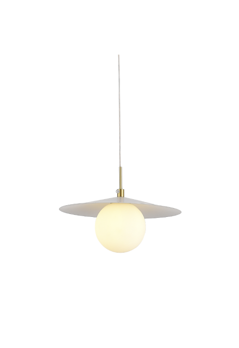 PENDANT LIGHT 1XG9 GOLD METAL WHITE PVC SHADE D100mm GLOBIE