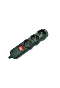 MULTISTRIP 3 SCHUKO SOCKETS BLACK WITH CHILD PROTECTION WITH  SWITCH NO CABLE 16A IP20
