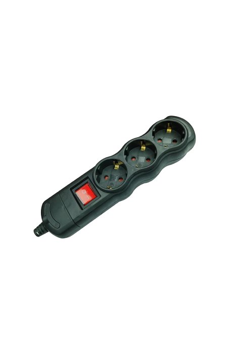 MULTISTRIP 3 SCHUKO SOCKETS BLACK WITH CHILD PROTECTION WITH  SWITCH NO CABLE 16A IP20